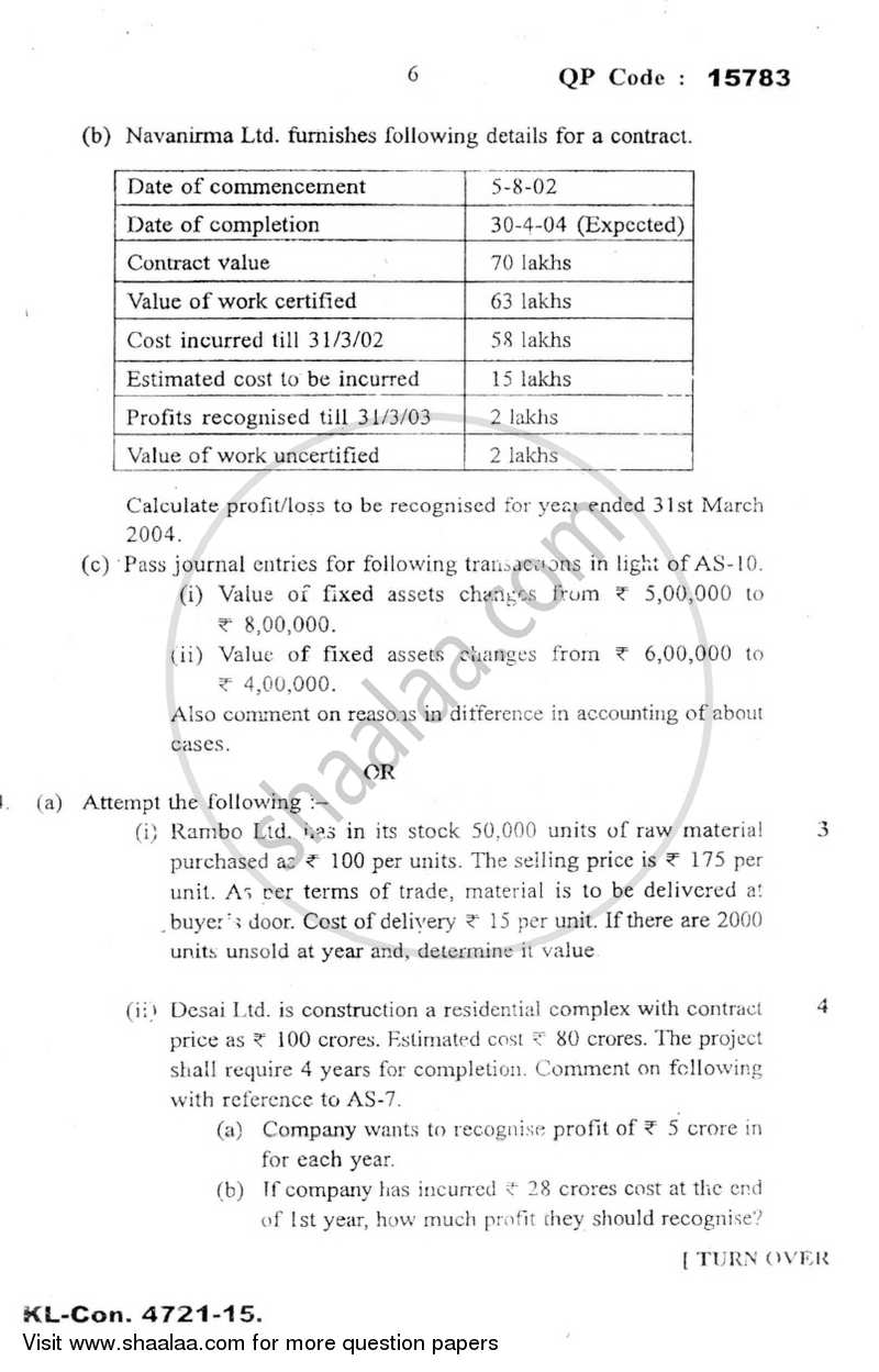 Financial Accounting 7 2014-2015 - B.Com. - Semester 6 (TYBAF) - University of Mumbai question paper with PDF download
