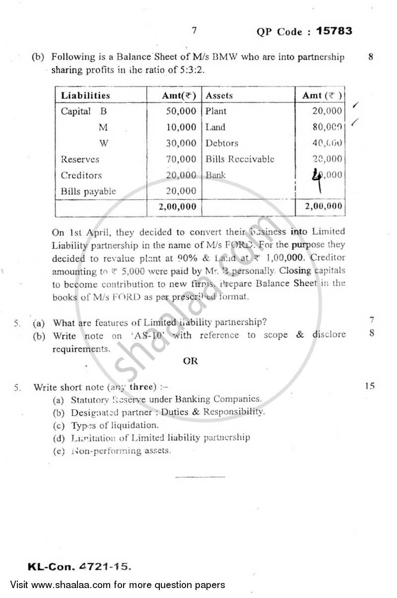 Financial Accounting 7 2014-2015 - B.Com. - Semester 6 (TYBAF) - University of Mumbai question paper with PDF download