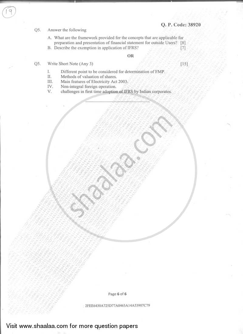 Financial Accounting 7 2017-2018 - B.Com. - Semester 6 (TYBAF) - University of Mumbai question paper with PDF download