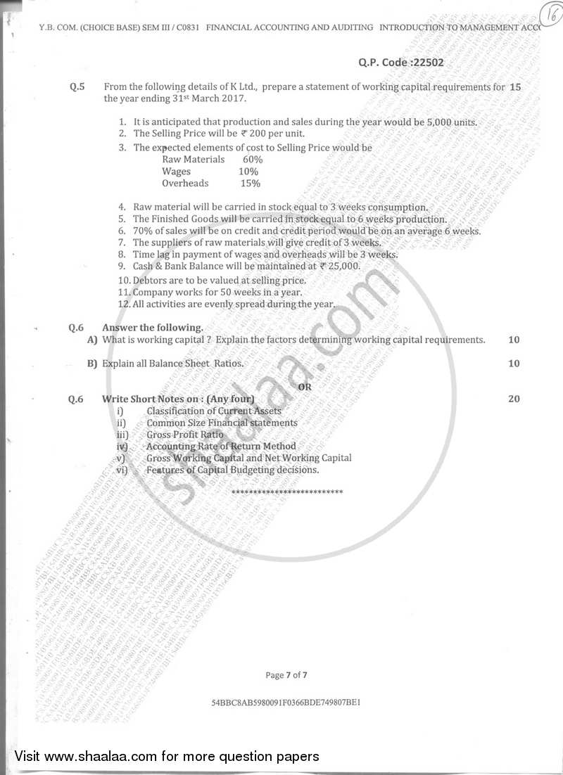Financial Accounting And Auditing - Introduction To Management Accounting 2017-2018 - B.Com. - Semester 3 (SYBcom) - University of Mumbai question paper with PDF download