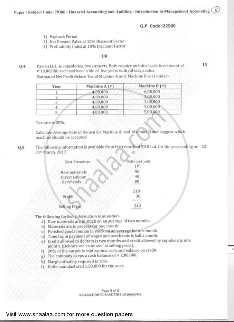 Financial Accounting And Auditing - Introduction To Management Accounting 2018-2019 - B.Com. - Semester 3 (SYBcom) - University of Mumbai question paper with PDF download