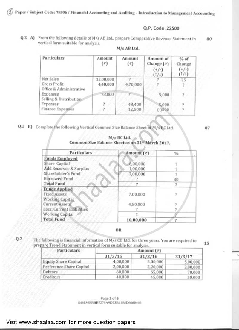 Financial Accounting And Auditing - Introduction To Management Accounting 2018-2019 - B.Com. - Semester 3 (SYBcom) - University of Mumbai question paper with PDF download