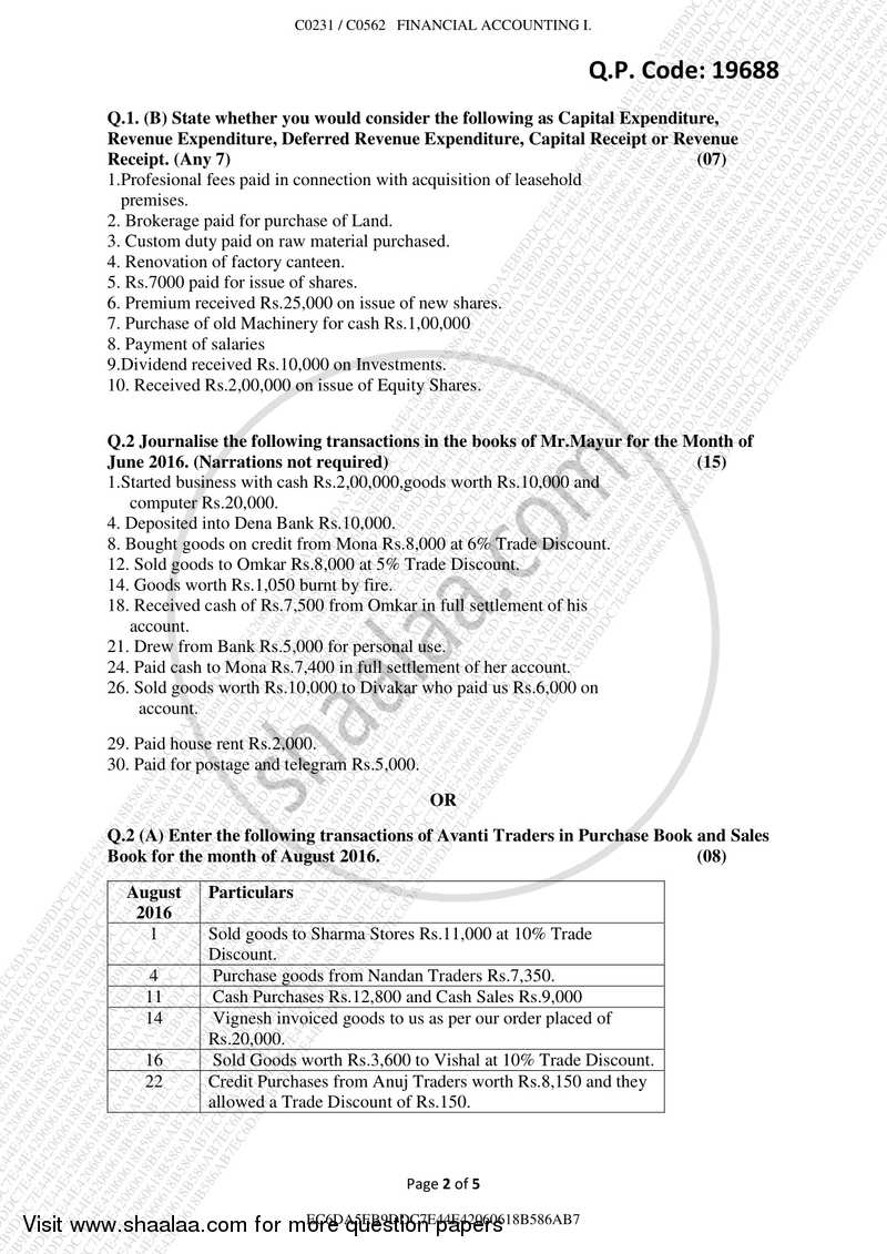 Financial Accounting 2017-2018 - B.Com. - Semester 1 (FYBFM) - University of Mumbai question paper with PDF download