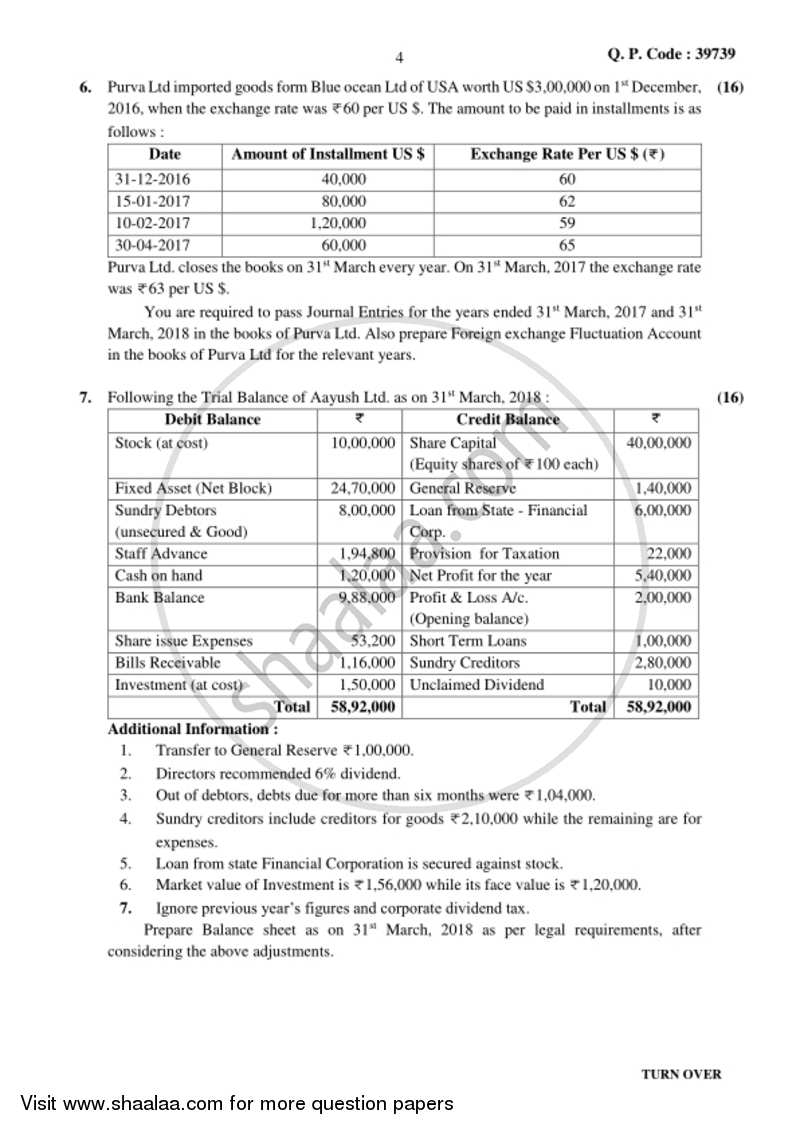 Financial Accounting (Financial Accounting and Auditing 3) 2017-2018 - B.Com. - 3rd Year (TYBcom) - University of Mumbai question paper with PDF download