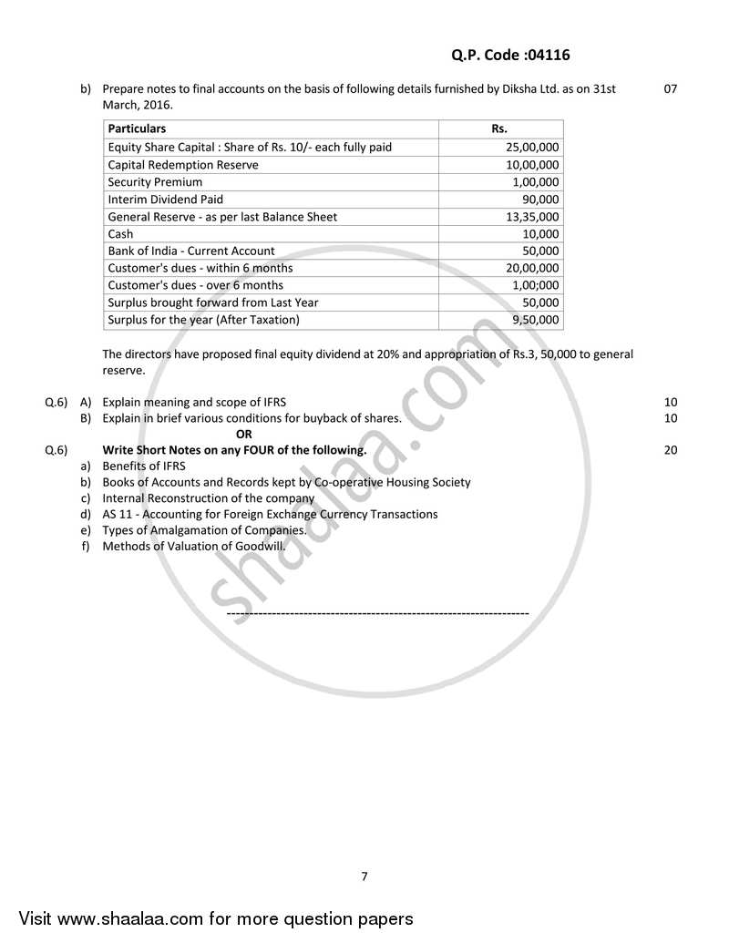 Financial Accounting (Financial Accounting and Auditing 3) 2017-2018 - B.Com. - 3rd Year (TYBcom) - University of Mumbai question paper with PDF download