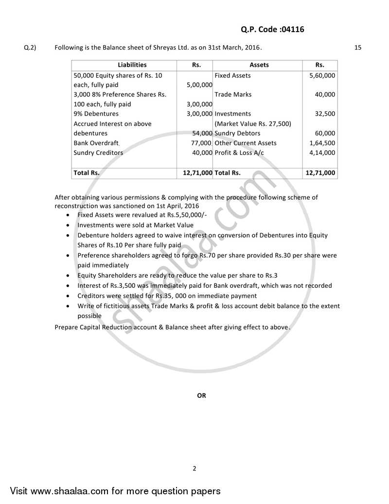 Financial Accounting (Financial Accounting and Auditing 3) 2017-2018 - B.Com. - 3rd Year (TYBcom) - University of Mumbai question paper with PDF download