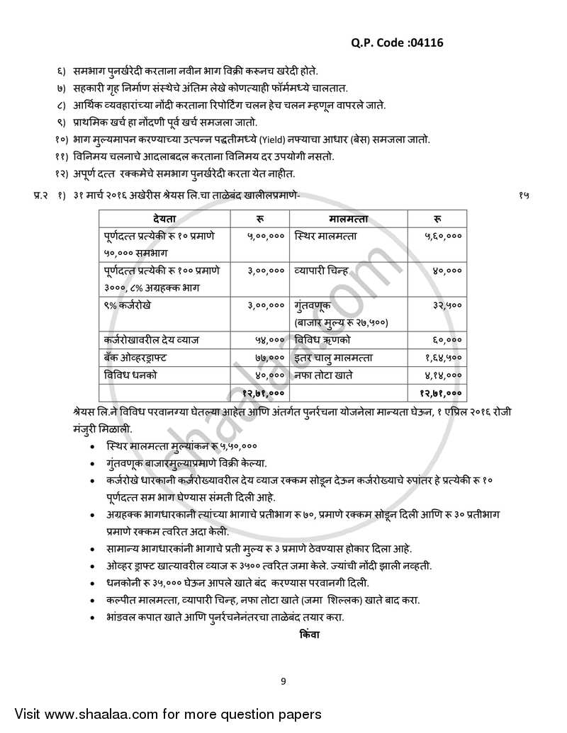 Financial Accounting (Financial Accounting and Auditing 3) 2017-2018 - B.Com. - 3rd Year (TYBcom) - University of Mumbai question paper with PDF download