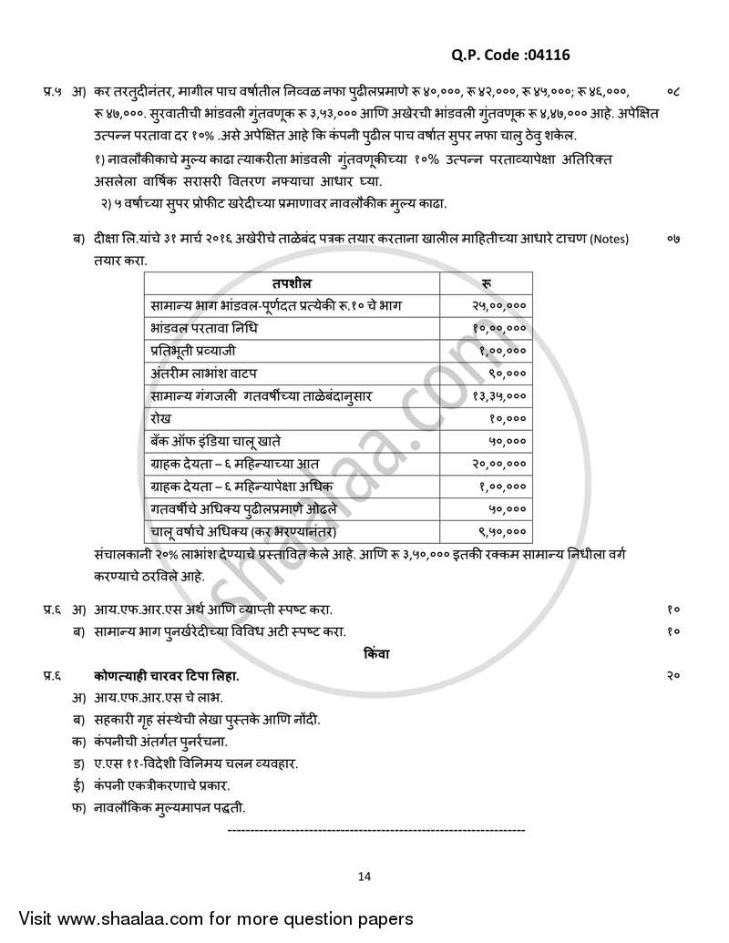 Financial Accounting (Financial Accounting and Auditing 3) 2017-2018 - B.Com. - 3rd Year (TYBcom) - University of Mumbai question paper with PDF download