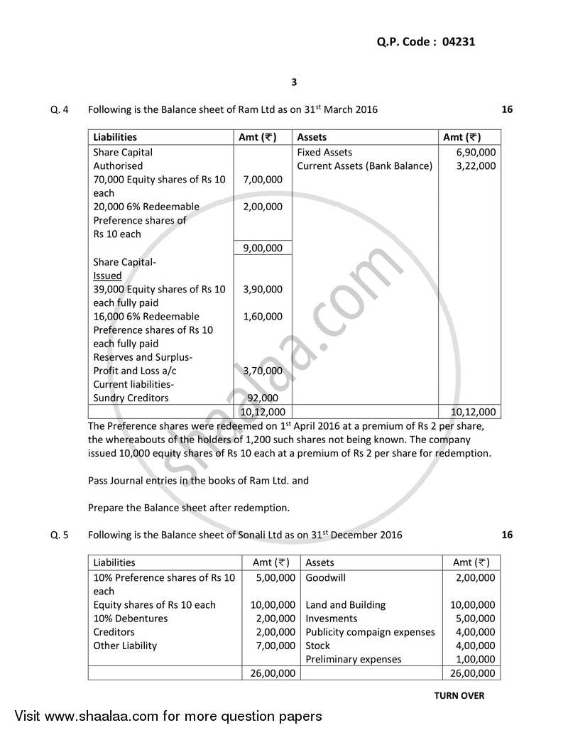Financial Accounting (Financial Accounting and Auditing 3) 2017-2018 - B.Com. - 3rd Year (TYBcom) - University of Mumbai question paper with PDF download