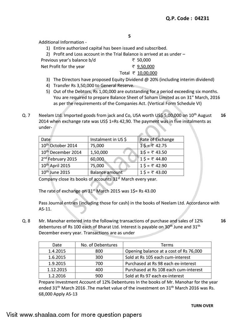 Financial Accounting (Financial Accounting and Auditing 3) 2017-2018 - B.Com. - 3rd Year (TYBcom) - University of Mumbai question paper with PDF download