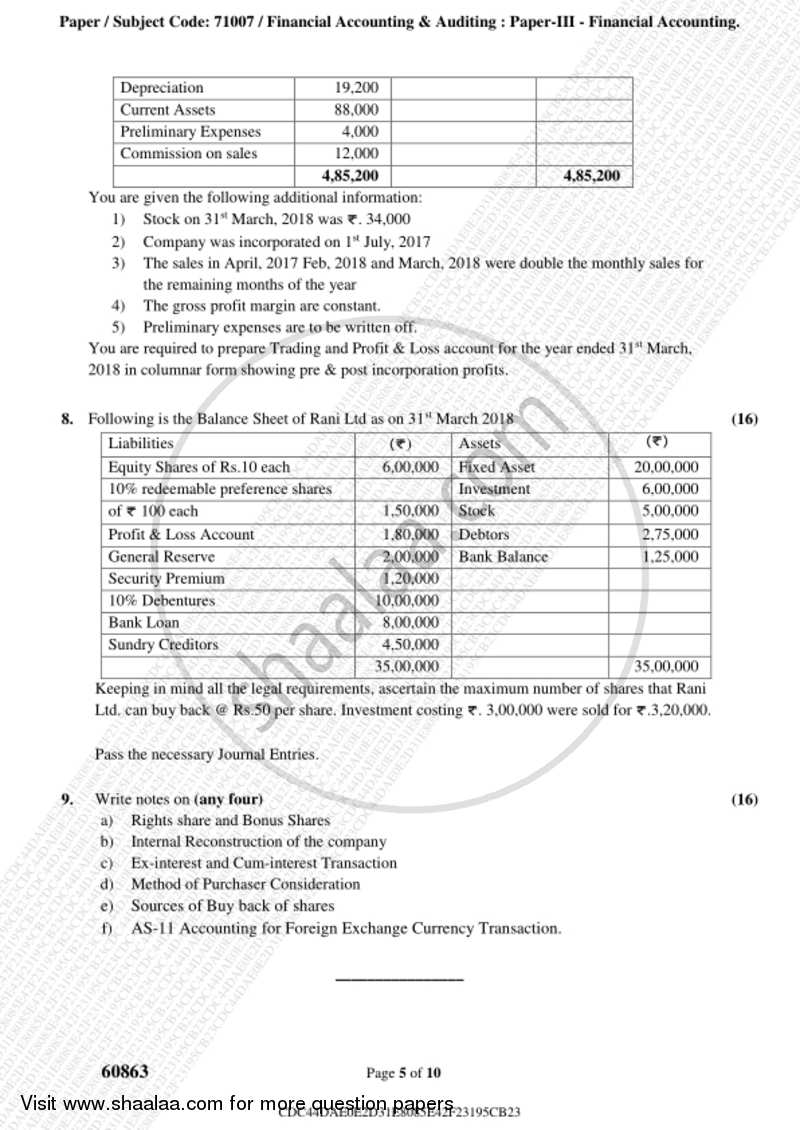 Financial Accounting (Financial Accounting and Auditing 3) 2018-2019 - B.Com. - 3rd Year (TYBcom) - University of Mumbai question paper with PDF download