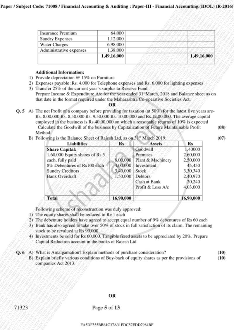 Financial Accounting (Financial Accounting and Auditing 3) 2018-2019 - B.Com. - 3rd Year (TYBcom) - University of Mumbai question paper with PDF download