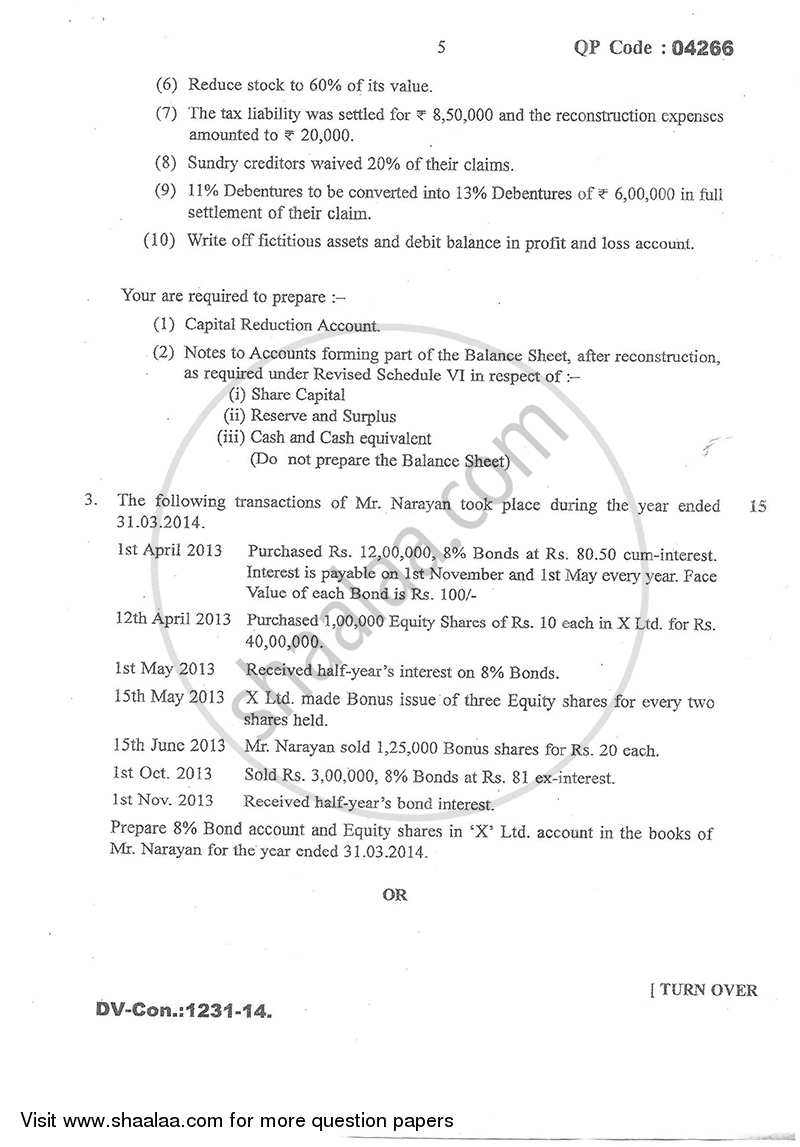 Financial Accounting (Financial Accounting and Auditing 5) 2014-2015 - B.Com. - Semester 5 (TYBcom) - University of Mumbai question paper with PDF download