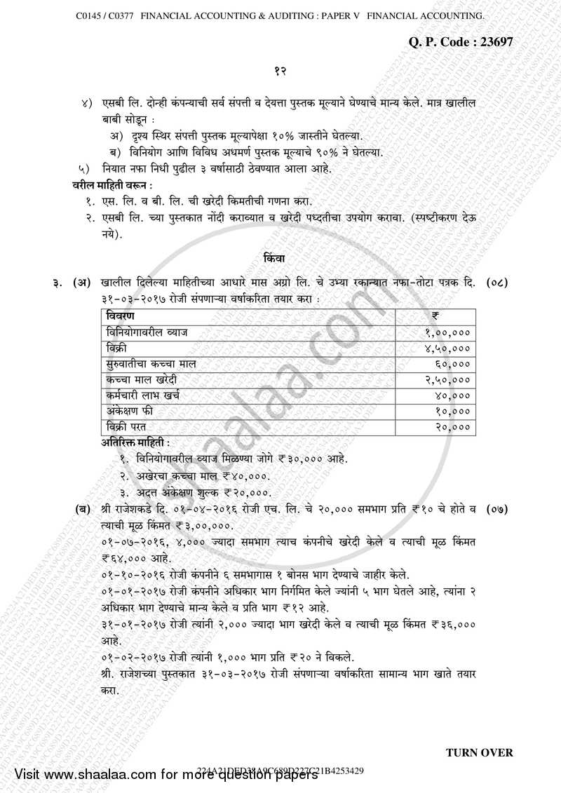 Financial Accounting (Financial Accounting and Auditing 5) 2017-2018 - B.Com. - Semester 5 (TYBcom) - University of Mumbai question paper with PDF download