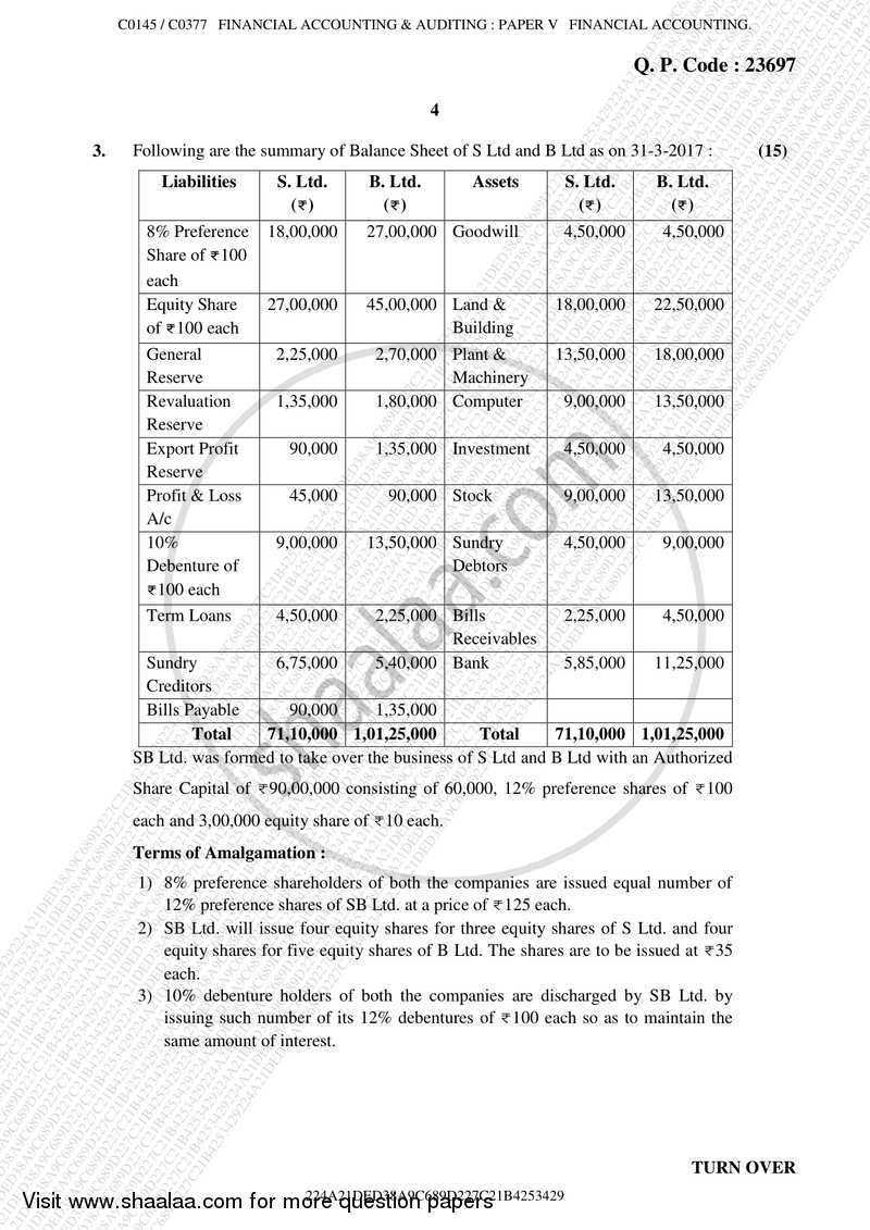 Financial Accounting (Financial Accounting and Auditing 5) 2017-2018 - B.Com. - Semester 5 (TYBcom) - University of Mumbai question paper with PDF download