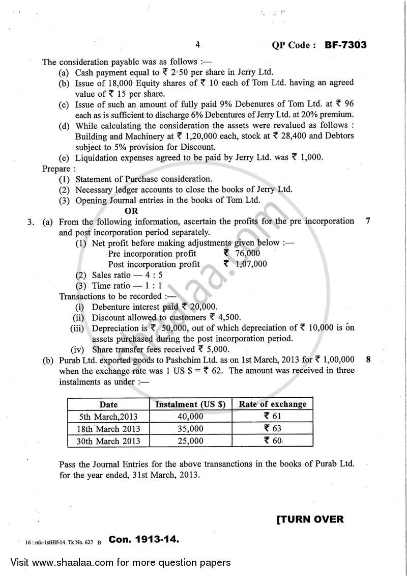Financial Accounting (Financial Accounting and Auditing 8) 2013-2014 - B.Com. - Semester 6 (TYBcom) - University of Mumbai question paper with PDF download