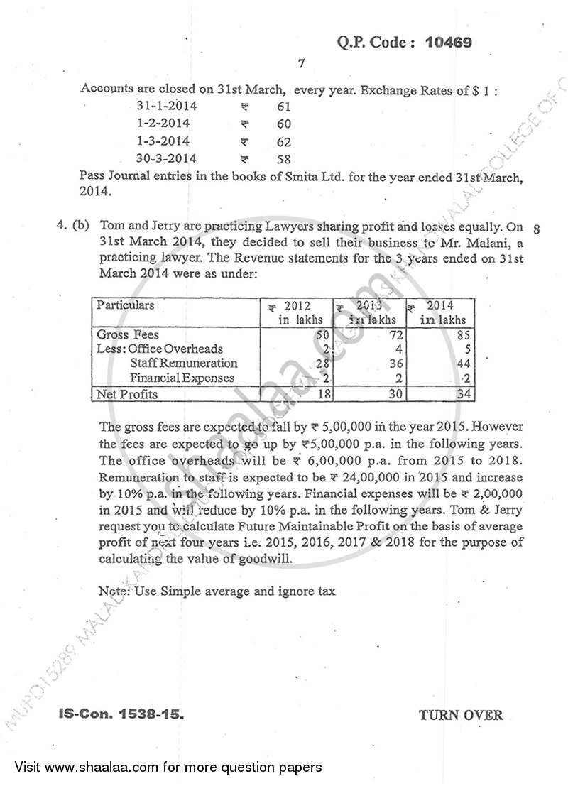 Financial Accounting (Financial Accounting and Auditing 8) 2014-2015 - B.Com. - Semester 6 (TYBcom) - University of Mumbai question paper with PDF download