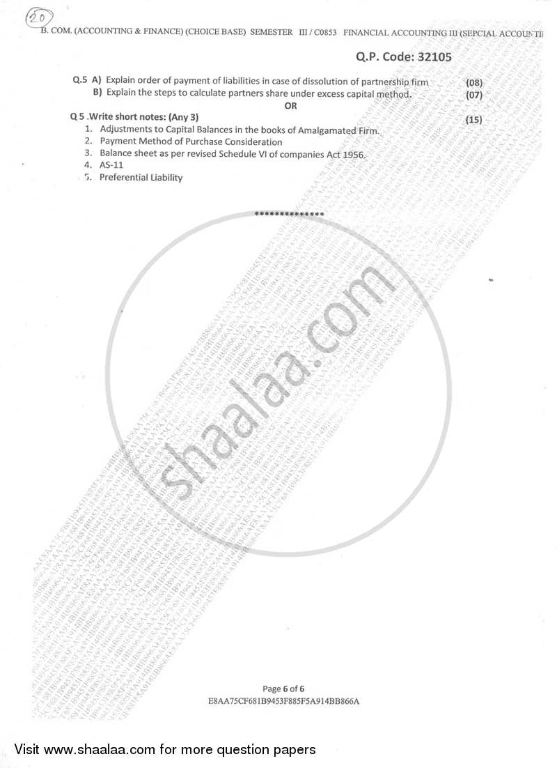 Financial Accounting Paper– 3 (Special Accounting Areas) 2017-2018 - B.Com. - Semester 3 (SYBAF) - University of Mumbai question paper with PDF download