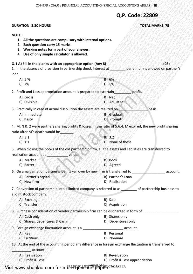 Financial Accounting Paper– 3 (Special Accounting Areas) 2017-2018 - B.Com. - Semester 3 (SYBAF) - University of Mumbai question paper with PDF download