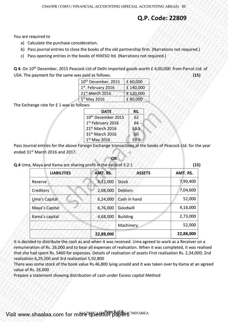 Financial Accounting Paper– 3 (Special Accounting Areas) 2017-2018 - B.Com. - Semester 3 (SYBAF) - University of Mumbai question paper with PDF download