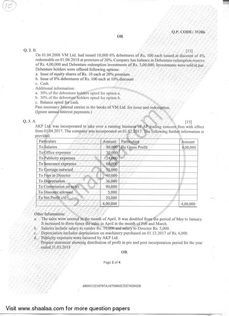 Financial Accounting Paper 4 (Special Accounting Areas) 2017-2018 - B.Com. - Semester 4 (SYBAF) - University of Mumbai question paper with PDF download