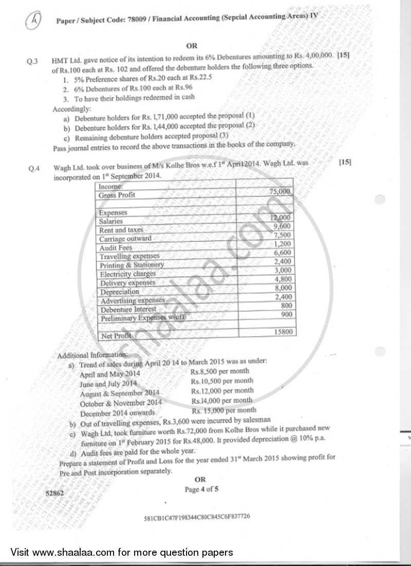 Financial Accounting Paper 4 (Special Accounting Areas) 2018-2019 - B.Com. - Semester 4 (SYBAF) - University of Mumbai question paper with PDF download