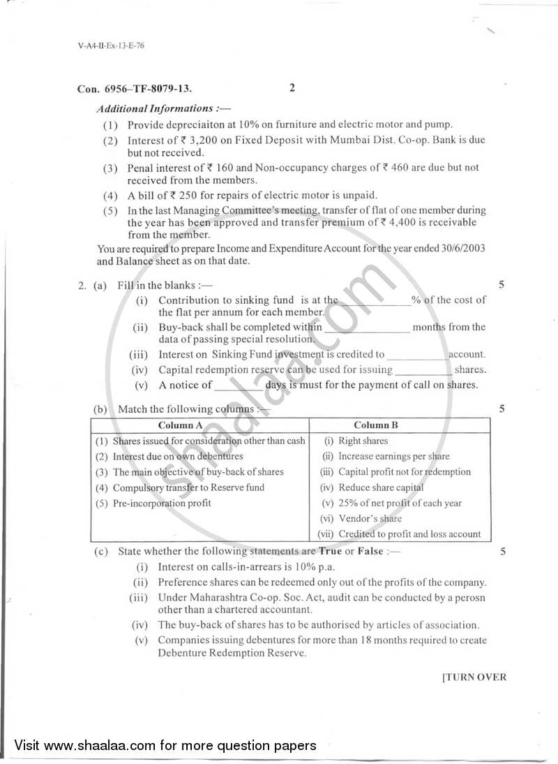 Financial Accounting Paper 5 2013-2014 - B.Com. - Semester 5 (TYBAF) - University of Mumbai question paper with PDF download