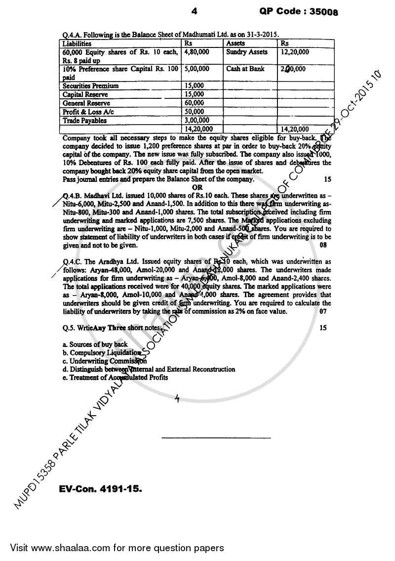 Financial Accounting Paper 5 2015-2016 - B.Com. - Semester 5 (TYBAF) - University of Mumbai question paper with PDF download