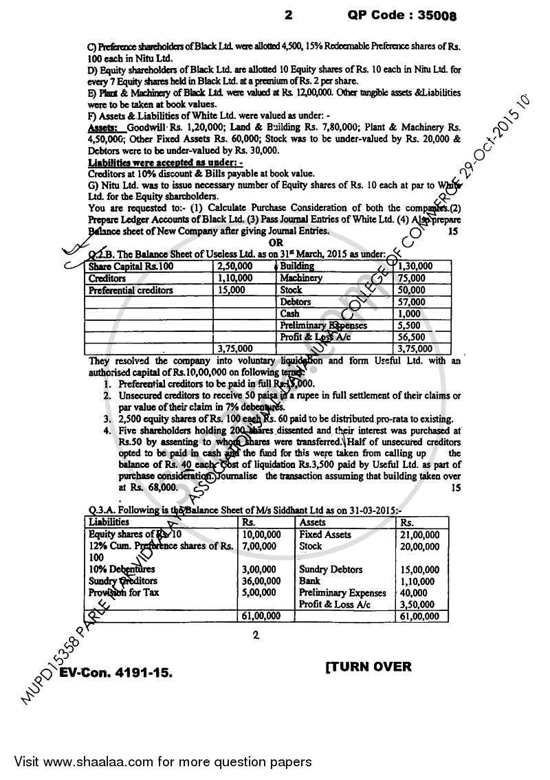 Financial Accounting Paper 5 2015-2016 - B.Com. - Semester 5 (TYBAF) - University of Mumbai question paper with PDF download