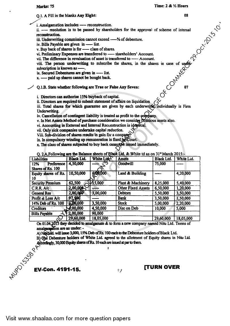 Financial Accounting Paper 5 2015-2016 - B.Com. - Semester 5 (TYBAF) - University of Mumbai question paper with PDF download