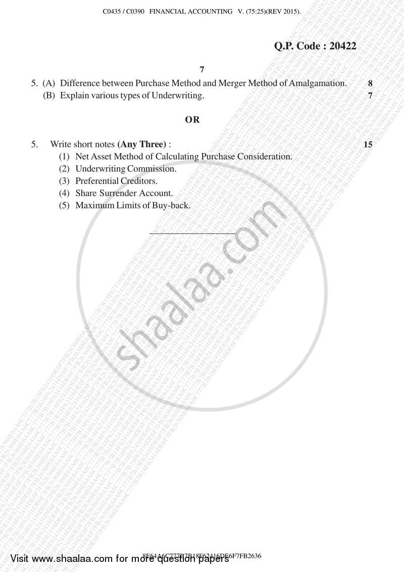 Financial Accounting Paper 5 2017-2018 - B.Com. - Semester 5 (TYBAF) - University of Mumbai question paper with PDF download