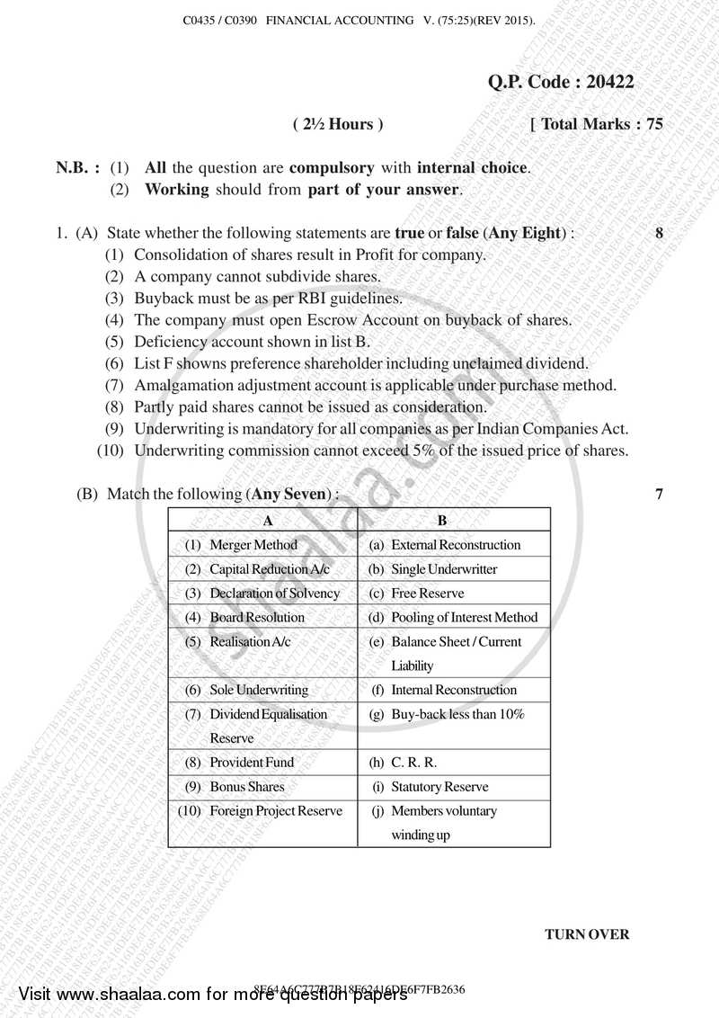 Financial Accounting Paper 5 2017-2018 - B.Com. - Semester 5 (TYBAF) - University of Mumbai question paper with PDF download