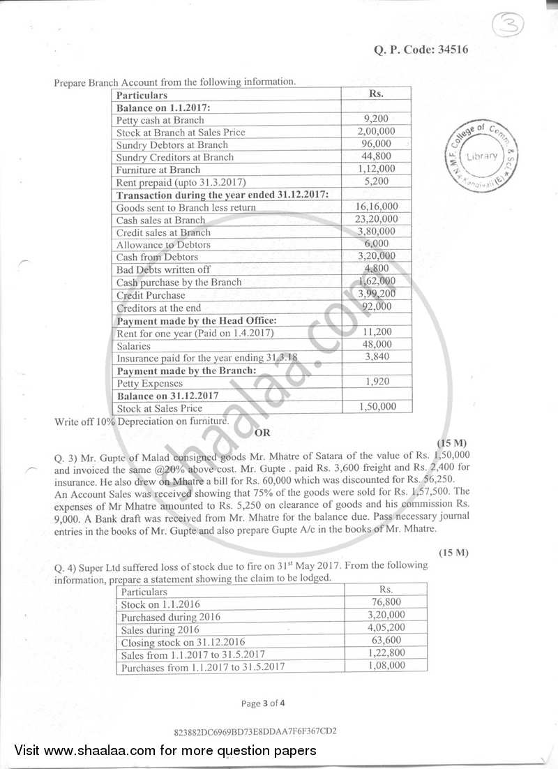 Financial Accounting-Special Accounting Areas 2 2017-2018 - B.Com. - Semester 2 (FYBAF) - University of Mumbai question paper with PDF download