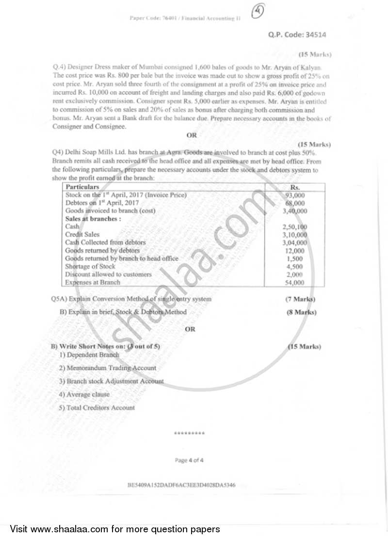 Financial Accounting-Special Accounting Areas 2 2018-2019 - B.Com. - Semester 2 (FYBAF) - University of Mumbai question paper with PDF download