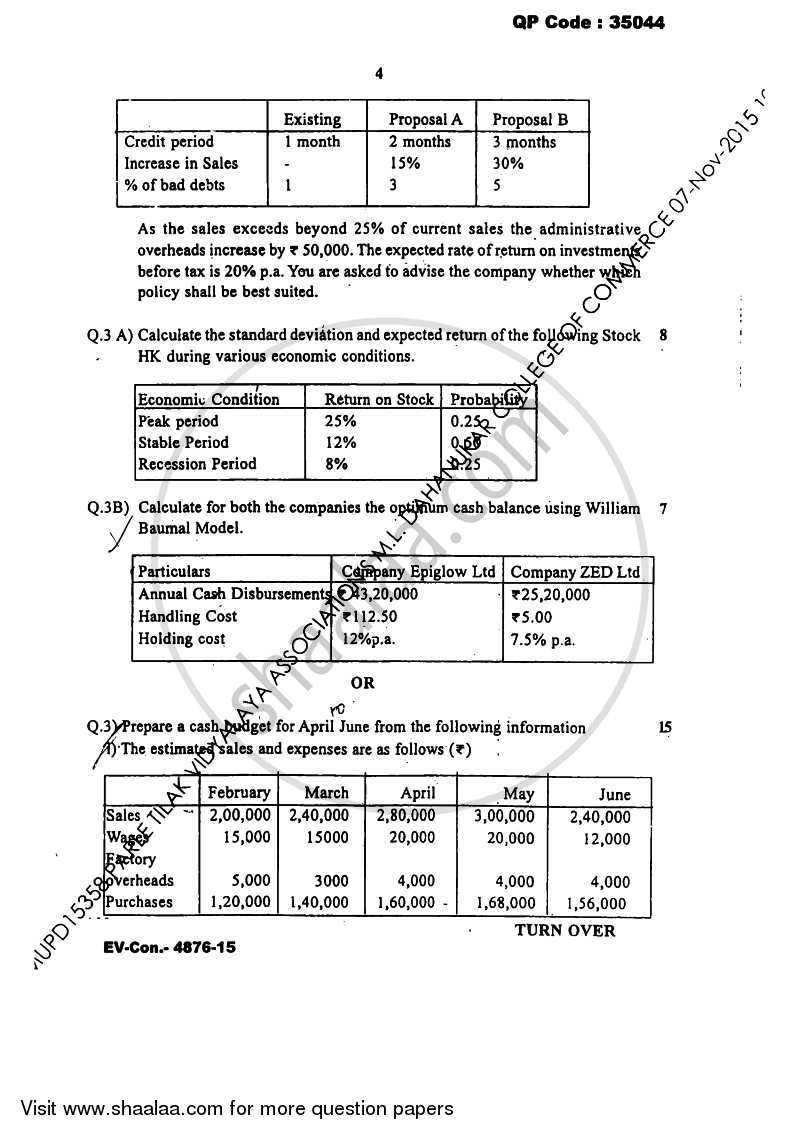 Financial Management 2 2015-2016 - B.Com. - Semester 5 (TYBAF) - University of Mumbai question paper with PDF download