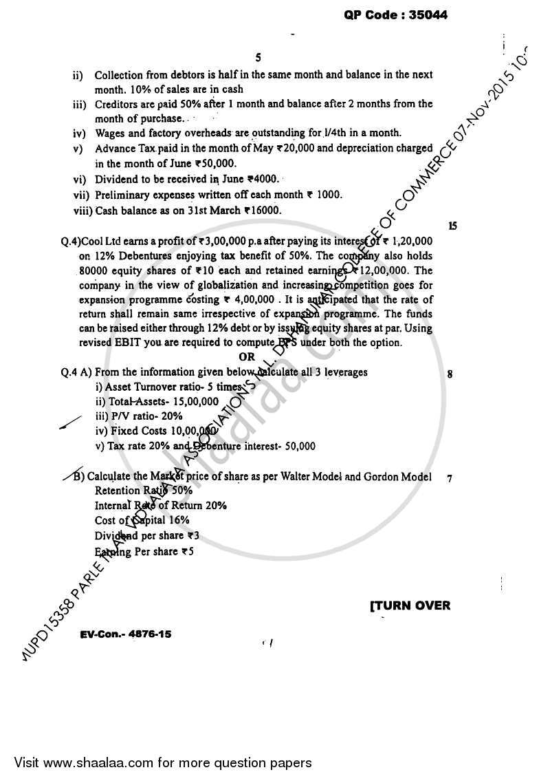 Financial Management 2 2015-2016 - B.Com. - Semester 5 (TYBAF) - University of Mumbai question paper with PDF download