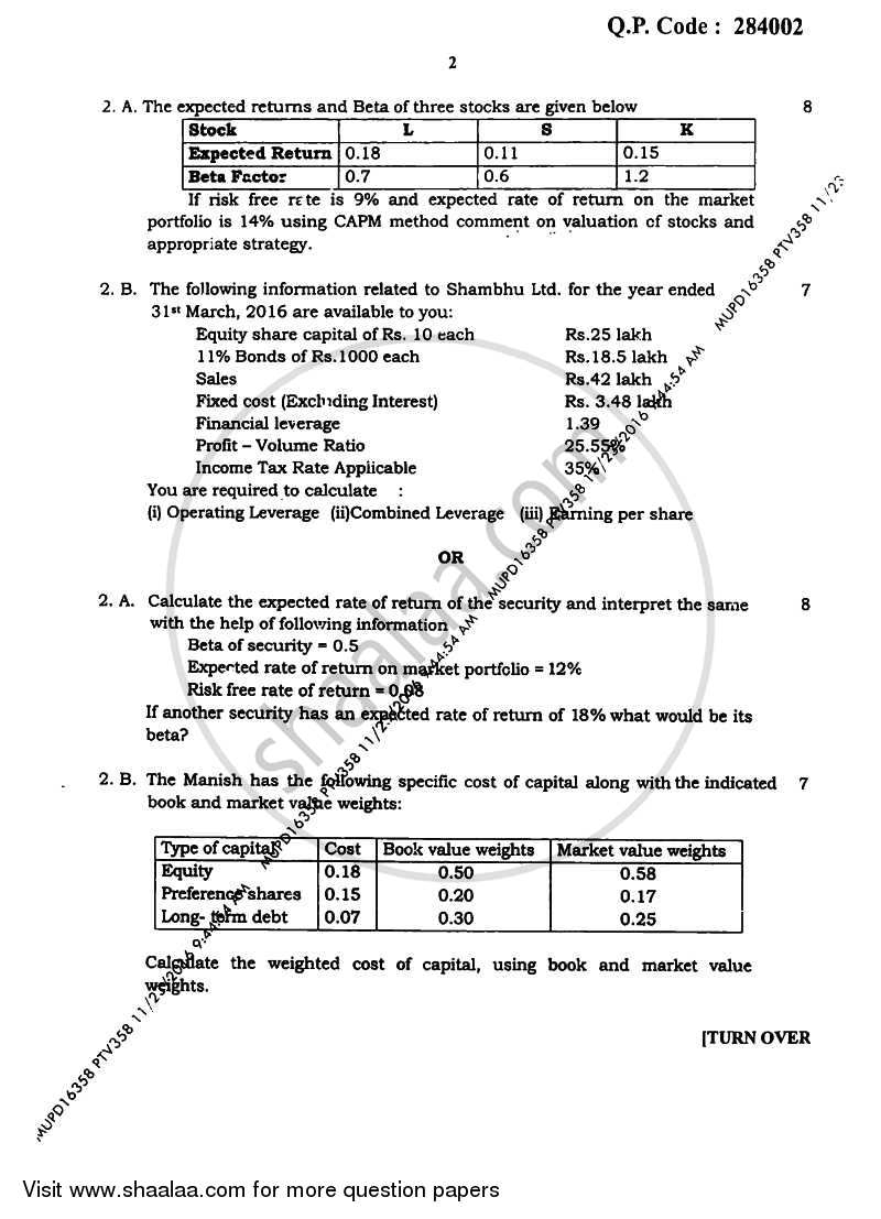 Financial Management 2 2016-2017 - B.Com. - Semester 5 (TYBAF) - University of Mumbai question paper with PDF download