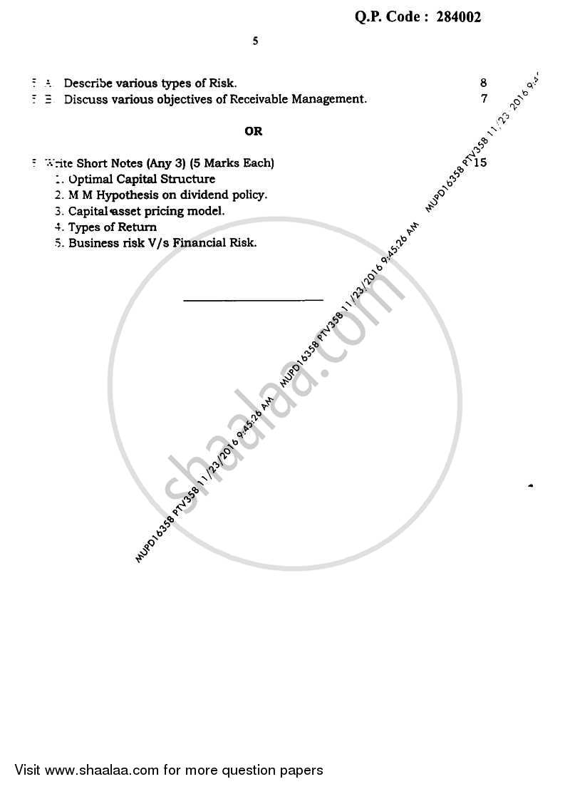 Financial Management 2 2016-2017 - B.Com. - Semester 5 (TYBAF) - University of Mumbai question paper with PDF download
