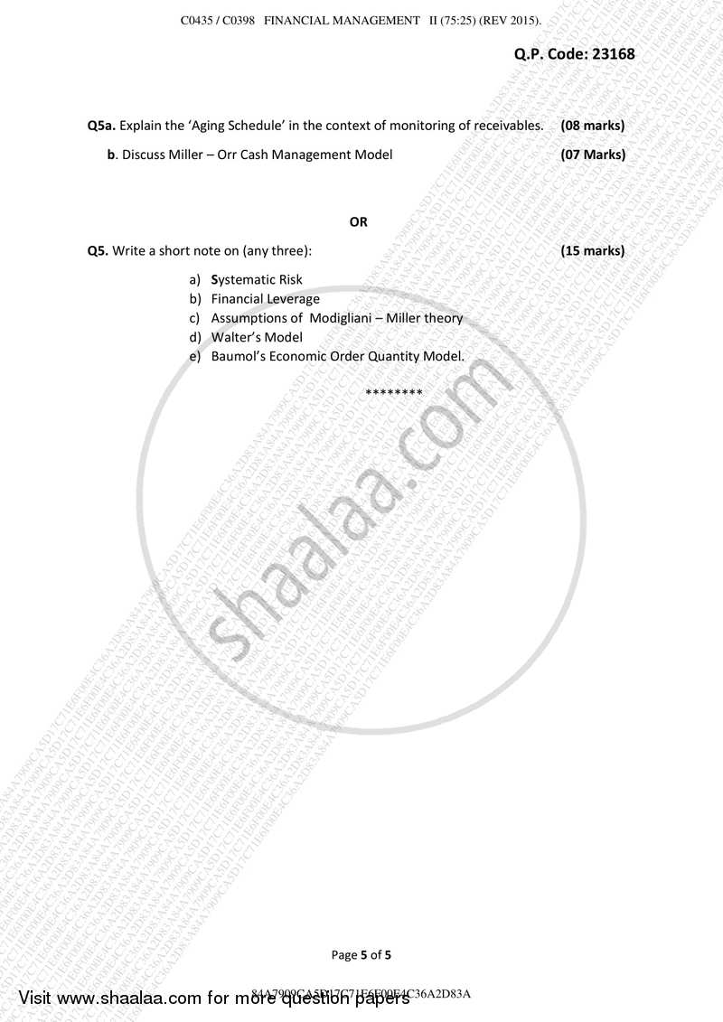 Financial Management 2 2017-2018 - B.Com. - Semester 5 (TYBAF) - University of Mumbai question paper with PDF download