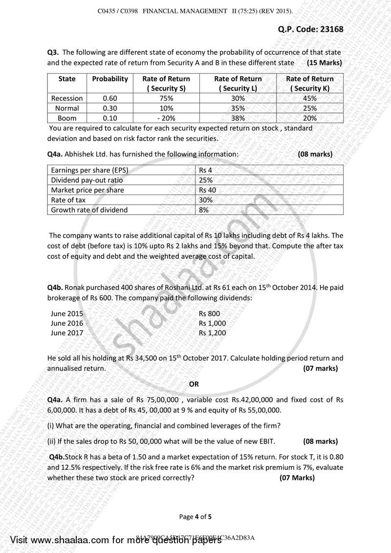 Financial Management 2 2017-2018 - B.Com. - Semester 5 (TYBAF) - University of Mumbai question paper with PDF download
