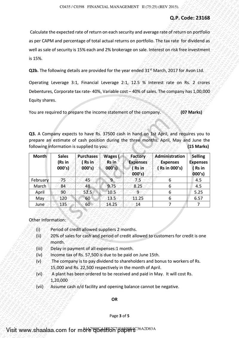 Financial Management 2 2017-2018 - B.Com. - Semester 5 (TYBAF) - University of Mumbai question paper with PDF download