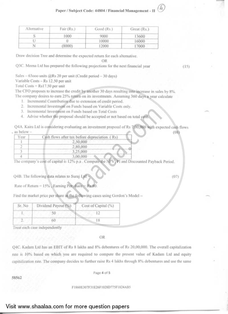 Financial Management 2 2018-2019 - B.Com. - Semester 5 (TYBAF) - University of Mumbai question paper with PDF download