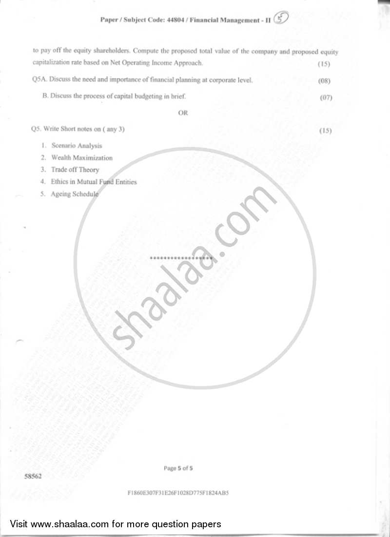 Financial Management 2 2018-2019 - B.Com. - Semester 5 (TYBAF) - University of Mumbai question paper with PDF download