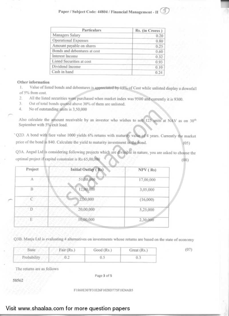 Financial Management 2 2018-2019 - B.Com. - Semester 5 (TYBAF) - University of Mumbai question paper with PDF download