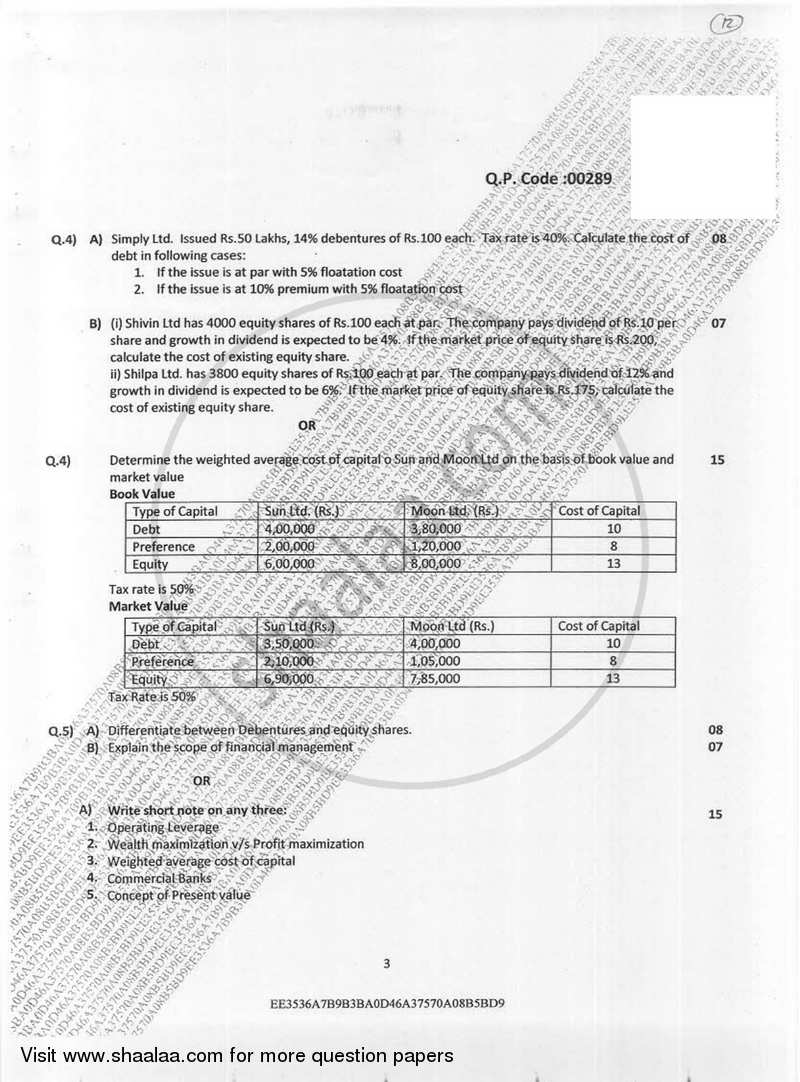 Financial Management (Introduction to Financial Management) - 1 2016-2017 - B.Com. - Semester 1 (FYBAF) - University of Mumbai question paper with PDF download