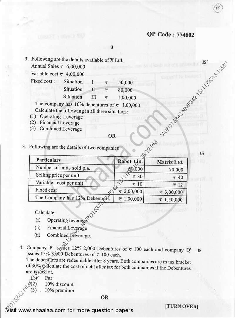 Financial Management (Introduction to Financial Management) - 1 2016-2017 - B.Com. - Semester 1 (FYBAF) - University of Mumbai question paper with PDF download