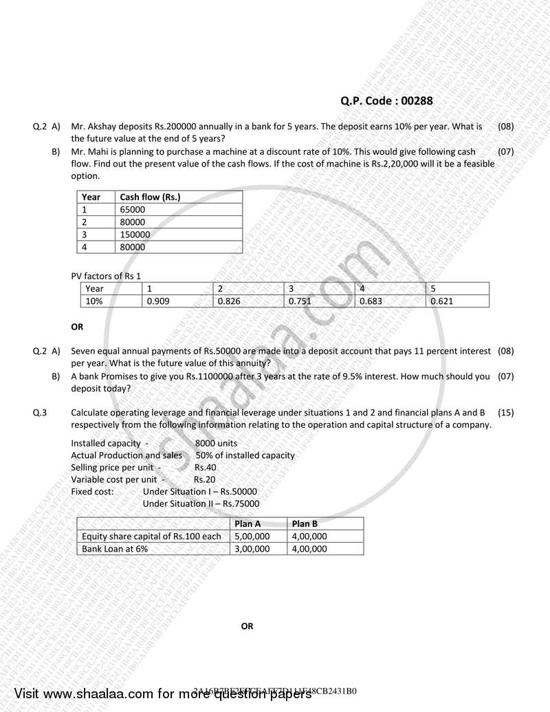 Financial Management (Introduction to Financial Management) - 1 2017-2018 - B.Com. - Semester 1 (FYBAF) - University of Mumbai question paper with PDF download