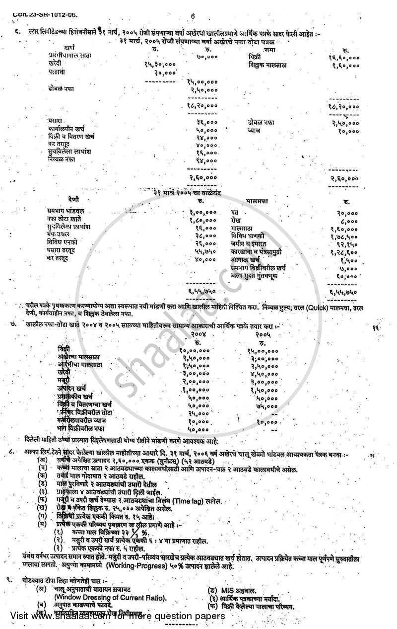 Financial Management 2005-2006 - B.Com. - 3rd Year (TYBcom) - University of Mumbai question paper with PDF download