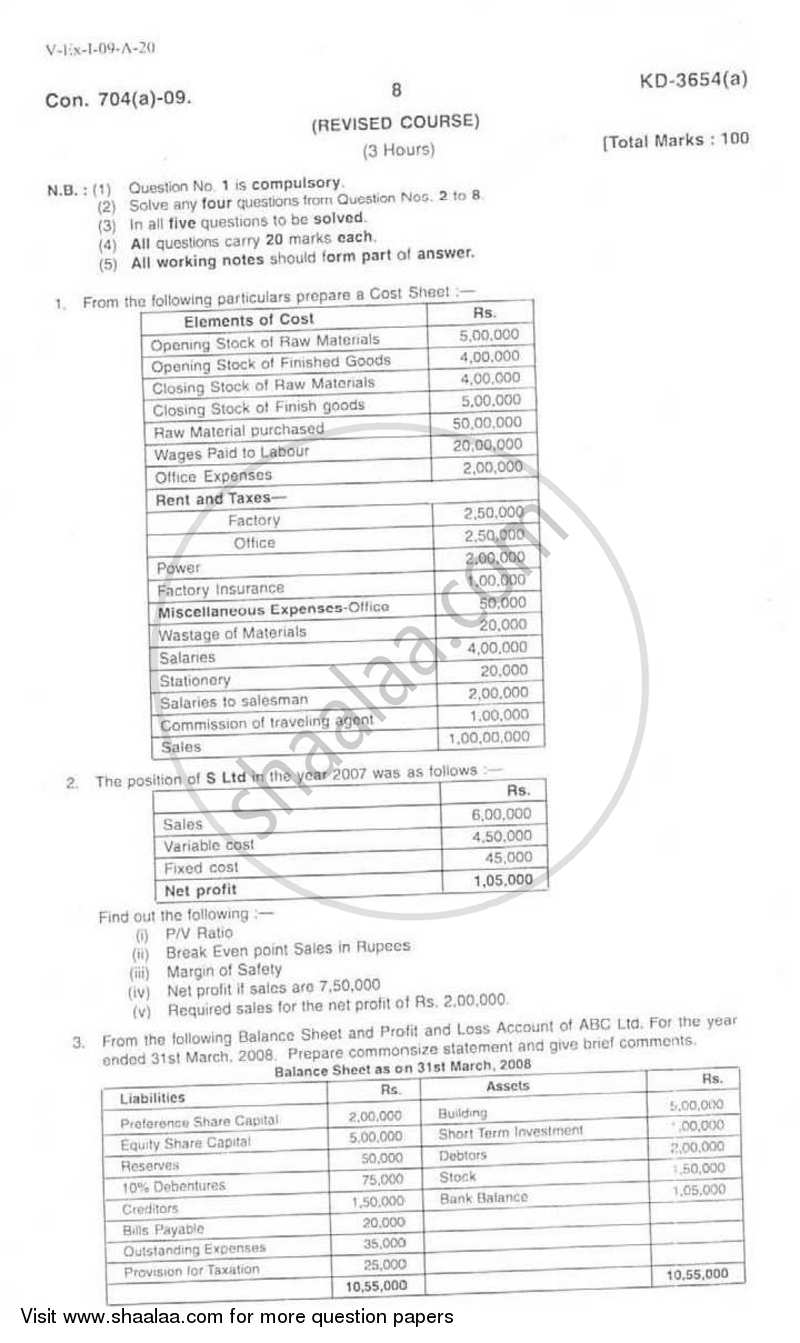 Financial Management 2008-2009 - B.Com. - 3rd Year (TYBcom) - University of Mumbai question paper with PDF download