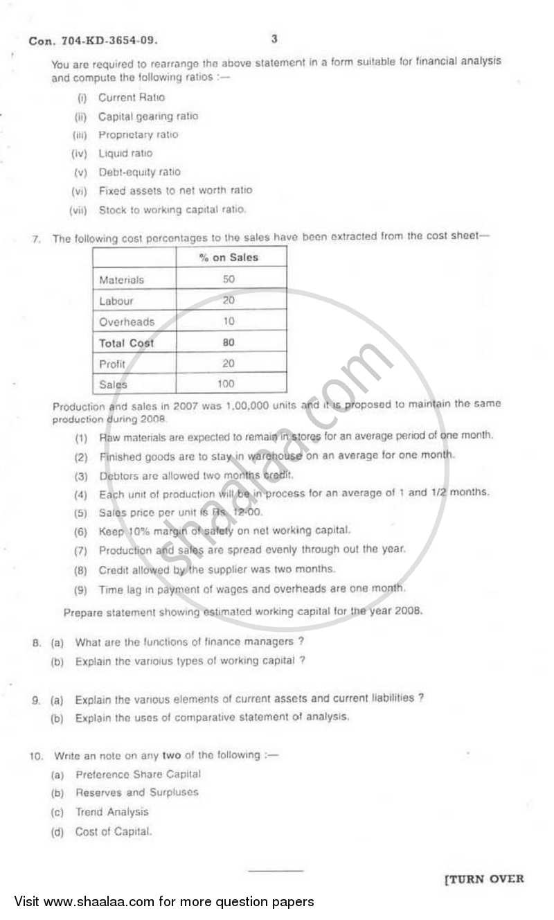 Financial Management 2008-2009 - B.Com. - 3rd Year (TYBcom) - University of Mumbai question paper with PDF download